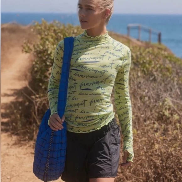 NEW Free People FP Movement Green Logo Long Sleeve Mesh Athletic Top - Picture 1 of 13